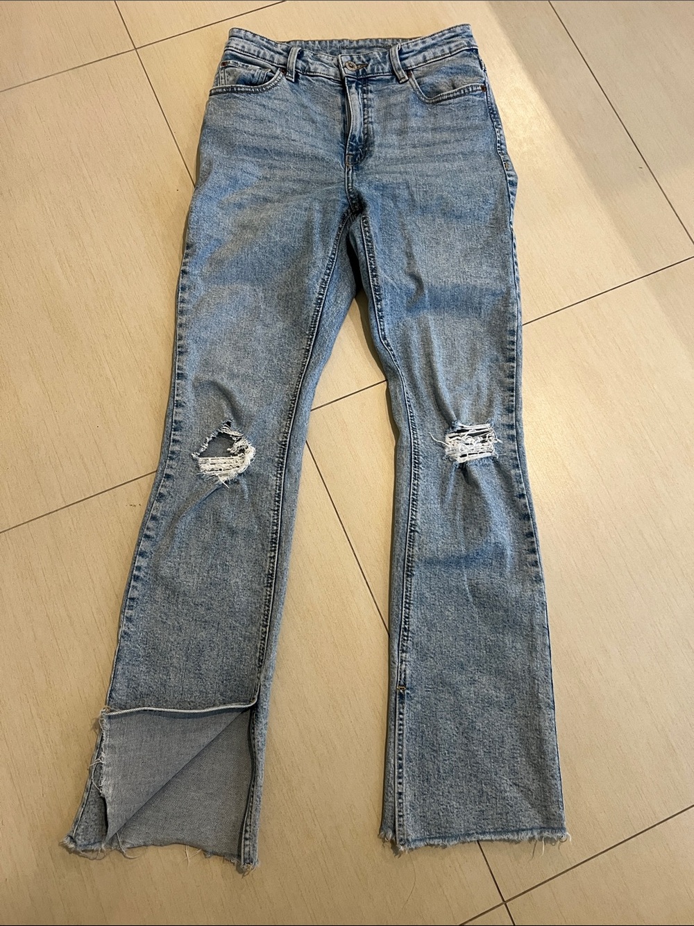 INC International Concepts Light Blue Distressed Flare Jeans